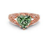 Rose gold Fancy Green Heart Cut Cut Milgrain Pave Diamond Engagement Ring with Four-Prong Setting_3