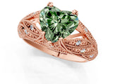 Rose gold Fancy Green Heart Cut Cut Milgrain Pave Diamond Engagement Ring with Four-Prong Setting_4