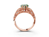 Rose gold Fancy Green Heart Cut Cut Milgrain Pave Diamond Engagement Ring with Four-Prong Setting_6