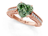 Rose gold Fancy Green Heart Cut Cut Pave Band Milgrain Solitaire Ring_1