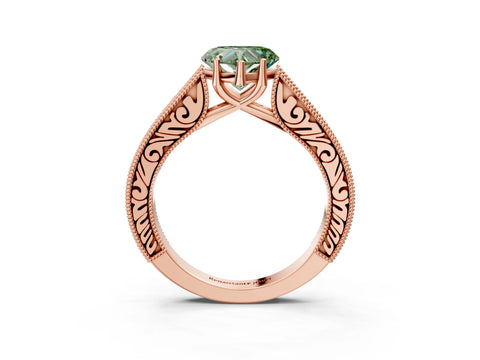 Rose gold Fancy Green Heart Cut Cut Pave Band Milgrain Solitaire Ring_3