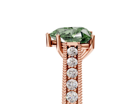 Rose gold Fancy Green Heart Cut Cut Pave Band Milgrain Solitaire Ring_5