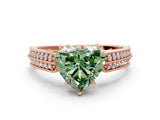 Rose gold Fancy Green Heart Cut Cut Pave Split Shank Engagement Ring with Four-Prong Setting