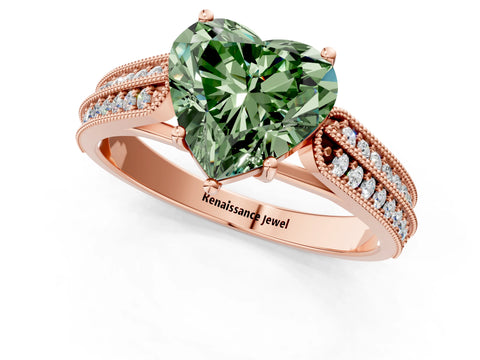 Rose gold Fancy Green Heart Cut Cut Pave Split Shank Engagement Ring with Four-Prong Setting_1