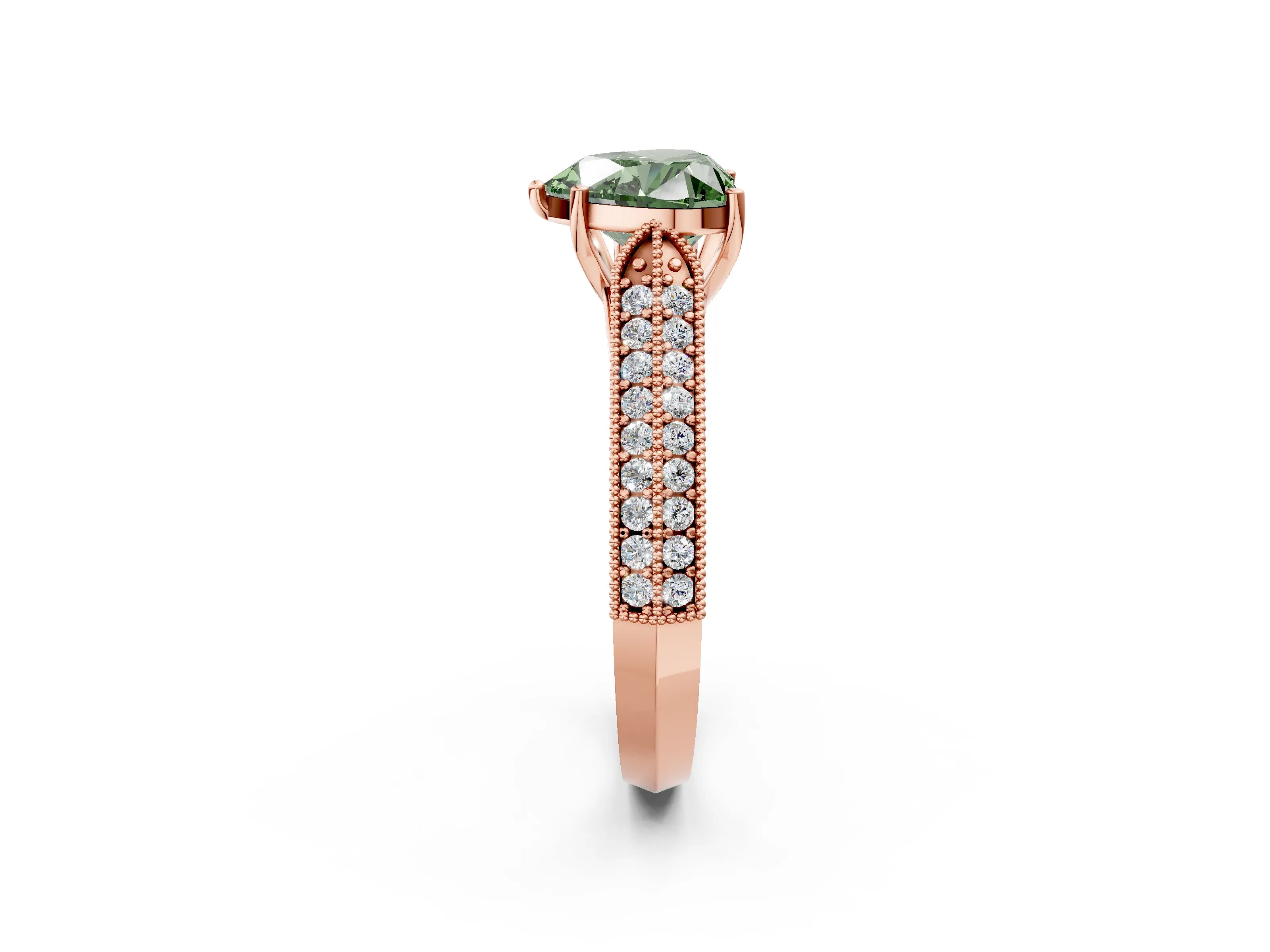 Rose gold Fancy Green Heart Cut Cut Pave Split Shank Engagement Ring with Four-Prong Setting_2