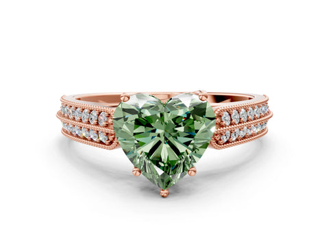 Rose gold Fancy Green Heart Cut Cut Pave Split Shank Engagement Ring with Four-Prong Setting