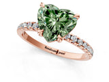 Rose gold Fancy Green Heart Cut Diamond Brilliant Solitaire Ring with Pavé Band and Four-Prong Setting_13
