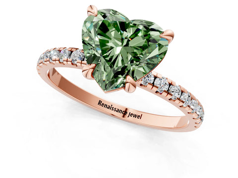 Rose gold Fancy Green Heart Cut Diamond Brilliant Solitaire Ring with Pavé Band and Four-Prong Setting_1
