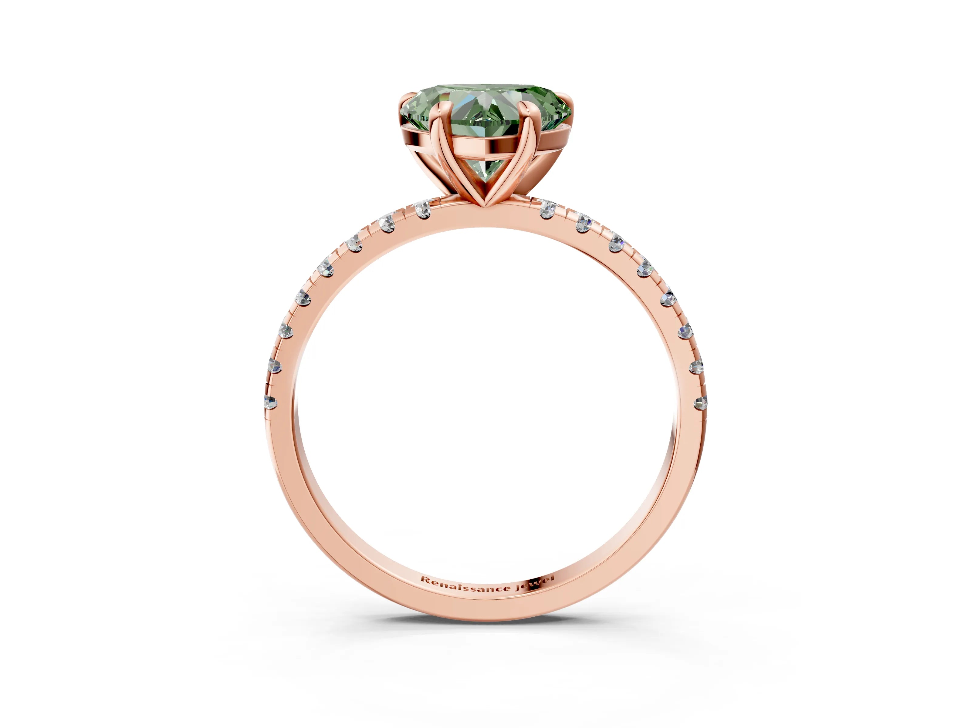 Rose gold Fancy Green Heart Cut Diamond Brilliant Solitaire Ring with Pavé Band and Four-Prong Setting_3