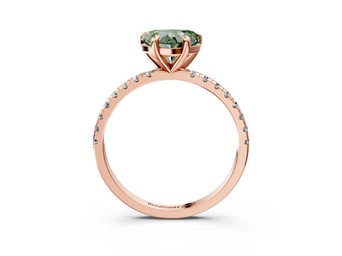 Rose gold Fancy Green Heart Cut Diamond Brilliant Solitaire Ring with Pavé Band and Four-Prong Setting_3