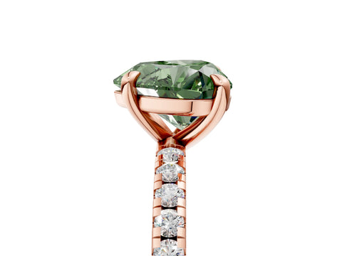 Rose gold Fancy Green Heart Cut Diamond Brilliant Solitaire Ring with Pavé Band and Four-Prong Setting_5
