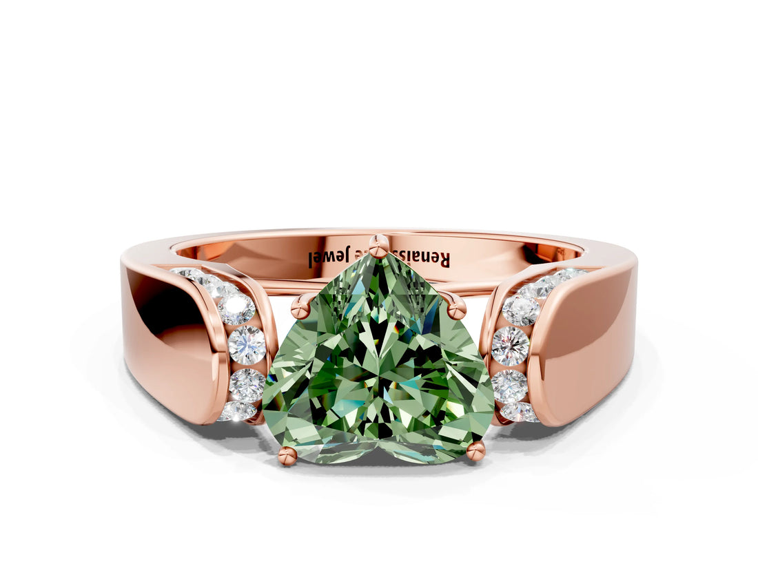 Rose gold Fancy Green Heart Cut Diamond Channel Set Solitaire Ring with Four-Prong Setting_12