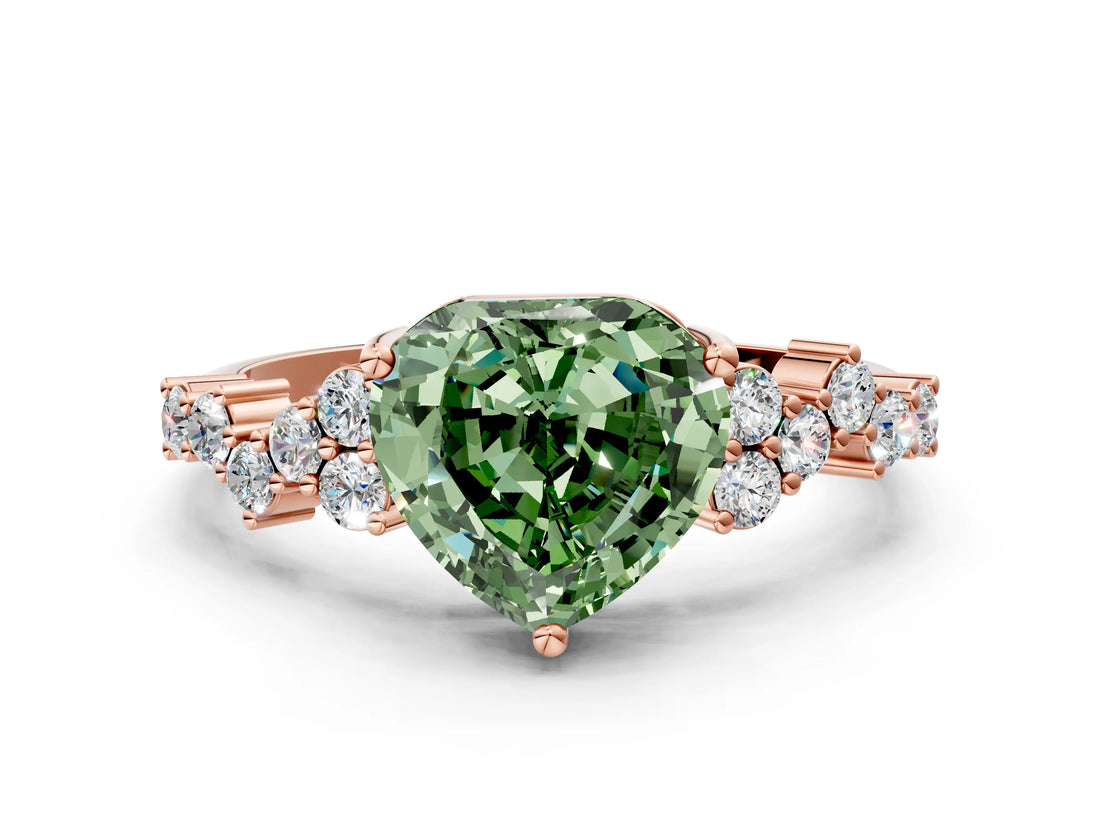 Rose gold Fancy Green Heart Cut Diamond Cluster Pavé Band with Four-Prong Setting_12