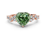 Rose gold Fancy Green Heart Cut Diamond Cluster Pavé Band with Four-Prong Setting_12