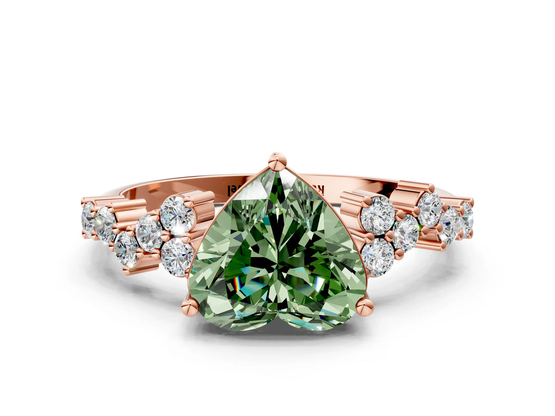 Rose gold Fancy Green Heart Cut Diamond Cluster Pavé Band with Four-Prong Setting_3