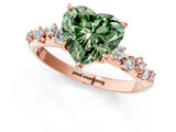 Rose gold Fancy Green Heart Cut Diamond Cluster Side Stone Solitaire Ring with Prong Setting_30