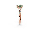 Rose gold Fancy Green Heart Cut Diamond Cluster Side Stone Solitaire Ring with Prong Setting_31