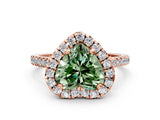 Rose gold Fancy Green Heart Cut Diamond Cushion Halo Ring with Pavé Band