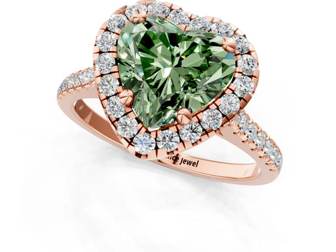 Rose gold Fancy Green Heart Cut Diamond Cushion Halo Ring with Pavé Band_1