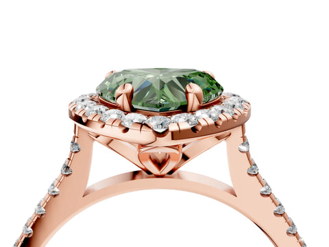 Rose gold Fancy Green Heart Cut Diamond Cushion Halo Ring with Pavé Band_4