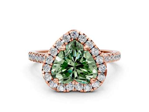 Rose gold Fancy Green Heart Cut Diamond Cushion Halo Ring with Pavé Band