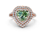 Rose gold Fancy Green Heart Cut Diamond Double Halo Ring with Pavé Band and Prong Setting_18