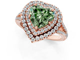 Rose gold Fancy Green Heart Cut Diamond Double Halo Ring with Pavé Band and Prong Setting_19