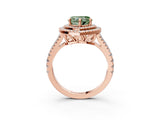 Rose gold Fancy Green Heart Cut Diamond Double Halo Ring with Pavé Band and Prong Setting_21