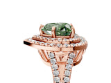 Rose gold Fancy Green Heart Cut Diamond Double Halo Ring with Pavé Band and Prong Setting_23