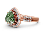 Rose gold Fancy Green Heart Cut Diamond Double Halo Ring with Split Shank and Four-Prong Setting_6