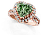 Rose gold Fancy Green Heart Cut Diamond Double Halo Ring with Split Shank and Four-Prong Setting_7