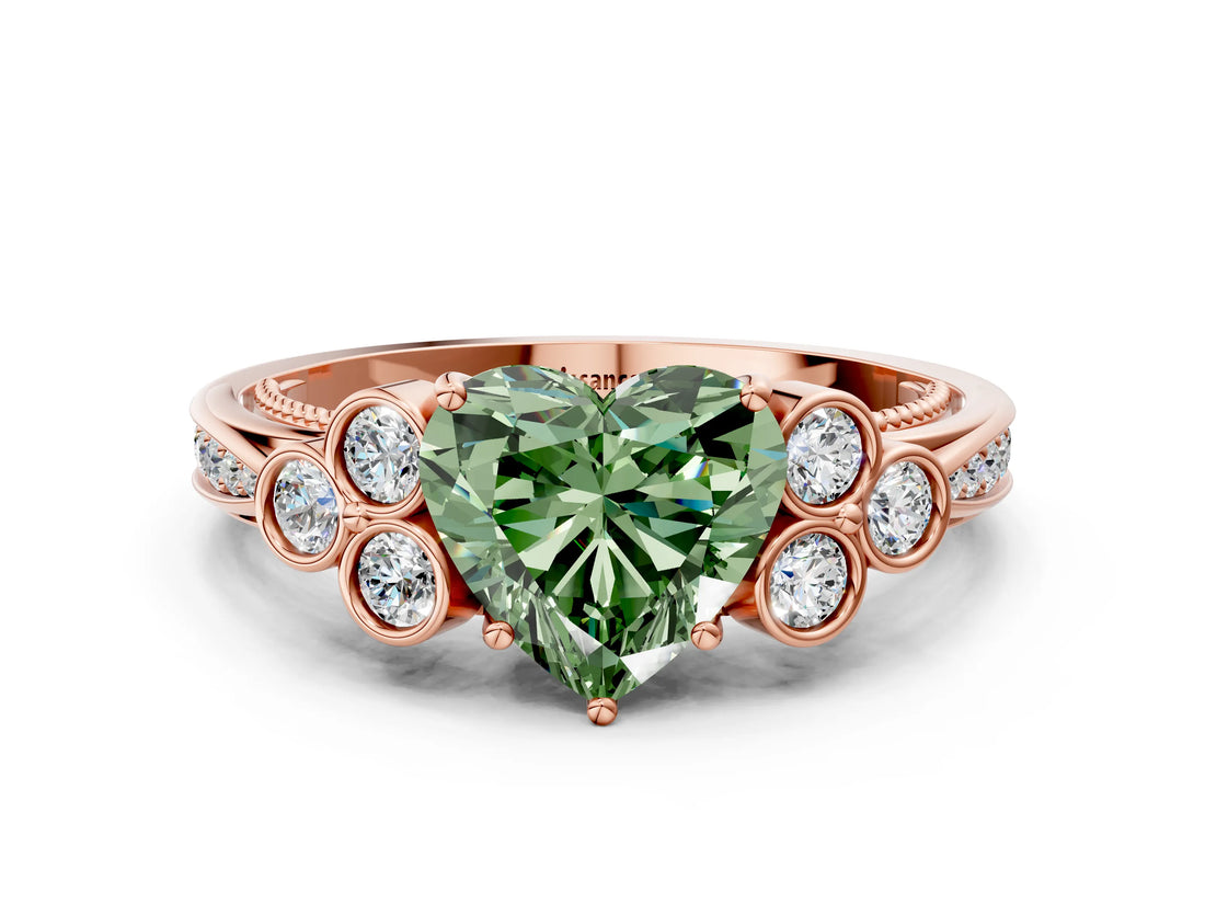 Rose gold Fancy Green Heart  Cut Diamond Engagement Ring with Bezel Set Round Side Stones and Prong Setting_28