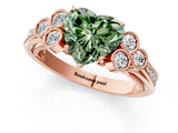 Rose gold Fancy Green Heart  Cut Diamond Engagement Ring with Bezel Set Round Side Stones and Prong Setting_29