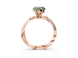 Rose gold Fancy Green Heart Cut Diamond Engagement Ring with Side Stone Accents and Four-Prong Setting_15