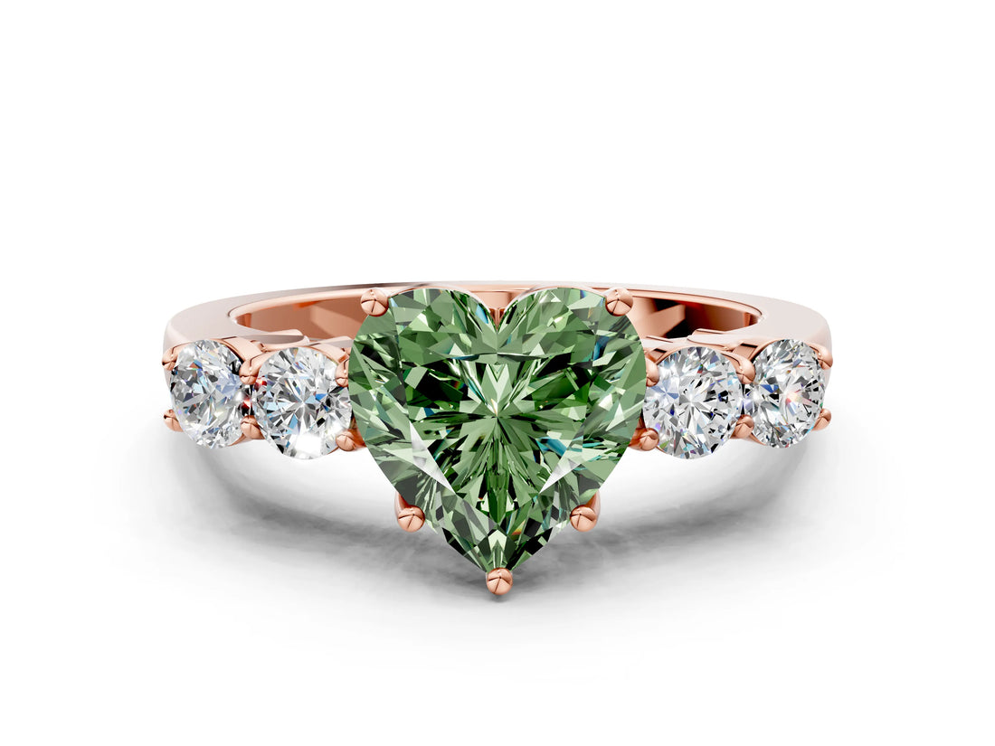 Rose gold Fancy Green Heart  Cut Diamond Five-Stone Prong Set White Gold Ring_29