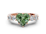 Rose gold Fancy Green Heart  Cut Diamond Five-Stone Prong Set White Gold Ring_29