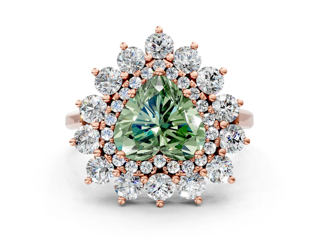 Rose gold Fancy Green Heart Cut Diamond Floral Double Halo Engagement Ring with Prong Setting_24