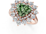Rose gold Fancy Green Heart Cut Diamond Floral Double Halo Engagement Ring with Prong Setting_25