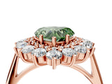 Rose gold Fancy Green Heart Cut Diamond Floral Double Halo Engagement Ring with Prong Setting_28