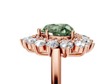 Rose gold Fancy Green Heart Cut Diamond Floral Double Halo Engagement Ring with Prong Setting_29