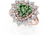 Rose gold Fancy Green Heart Cut Diamond Floral Double Halo Engagement Ring with Prong Setting_61