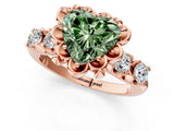 Rose gold Fancy Green Heart  Cut Diamond Floral Halo Engagement Ring with Shared Prong Setting 2