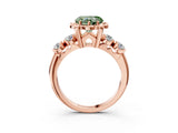 Rose gold Fancy Green Heart  Cut Diamond Floral Halo Engagement Ring with Shared Prong Setting 4