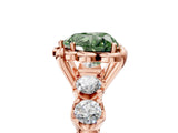 Rose gold Fancy Green Heart  Cut Diamond Floral Halo Engagement Ring with Shared Prong Setting