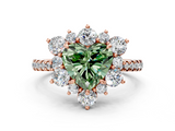 Rose gold Fancy Green Heart  Cut Diamond Floral Halo Pave Band with Prong Setting