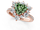 Rose gold Fancy Green Heart  Cut Diamond Floral Halo Pave Band with Prong Setting_1
