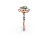 Rose gold Fancy Green Heart  Cut Diamond Floral Halo Pave Band with Prong Setting_2