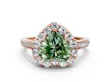 Rose gold Fancy Green Heart Cut Diamond Floral Halo Ring with Pavé Band and Prong Setting_3