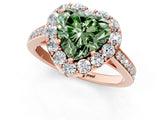 Rose gold Fancy Green Heart Cut Diamond Floral Halo Ring with Pavé Band and Prong Setting_4
