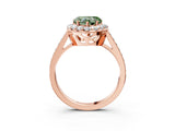 Rose gold Fancy Green Heart Cut Diamond Floral Halo Ring with Pavé Band and Prong Setting_6